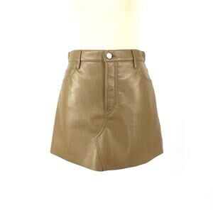 FRAME High N Tight Mini Skirt Recyled Leather Light Camel Tan Raw Hem NEW Sz 27